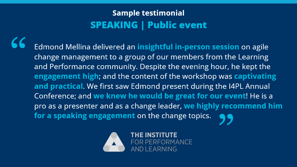 Sample testimonials about ORCHANGO’s speaking services