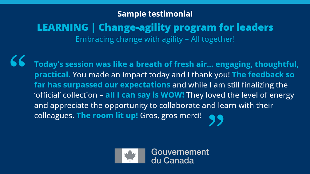 Sample testimonials about ORCHANGO’s learning program & services