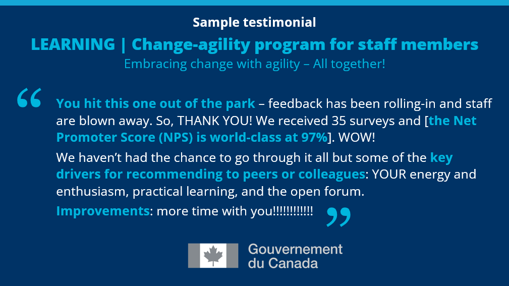 Sample testimonials about ORCHANGO’s learning program & services