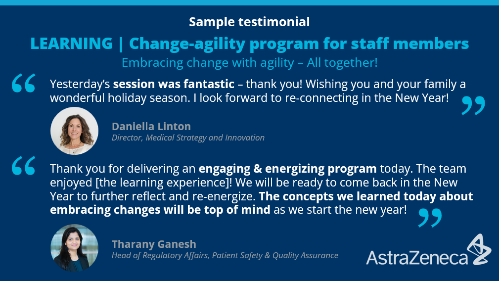 Sample testimonials about ORCHANGO’s learning program & services