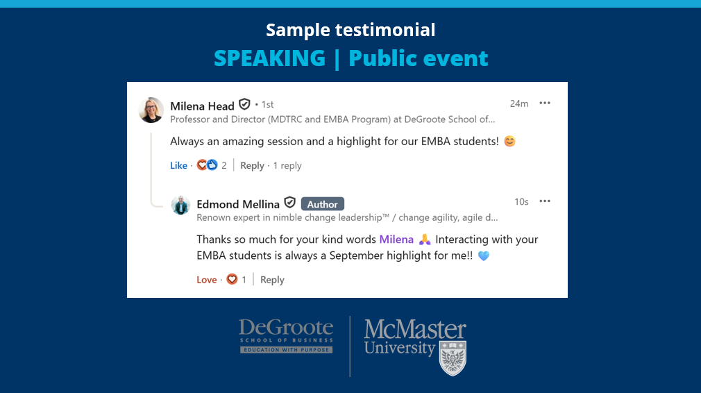 Sample testimonials about ORCHANGO’s speaking services