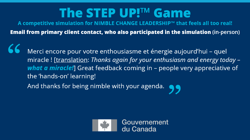 Sample participant testimonial | STEP UP!™ Game simulation by ORCHANGO